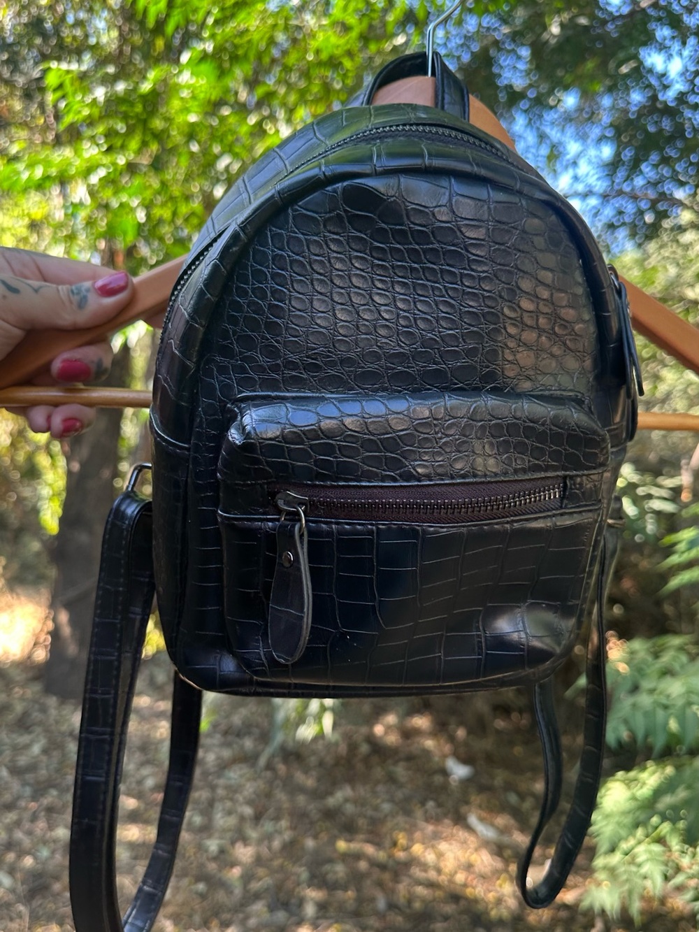 Black Croc-Embossed Mini Backpack - Unbranded